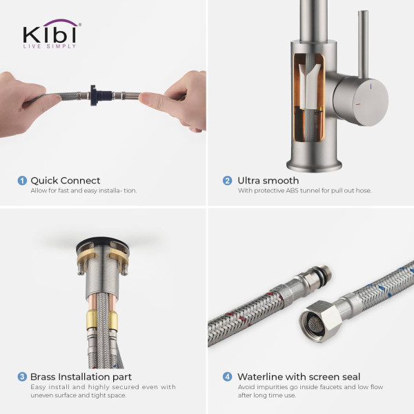 KIBI KKF2011BN Circular Single Handle Pull Down Kitchen & Bar Sink Faucet