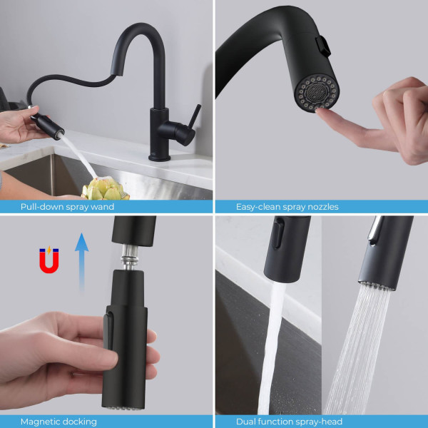 KIBI KKF2011MB Circular Single Handle Pull Down Kitchen & Bar Sink Faucet