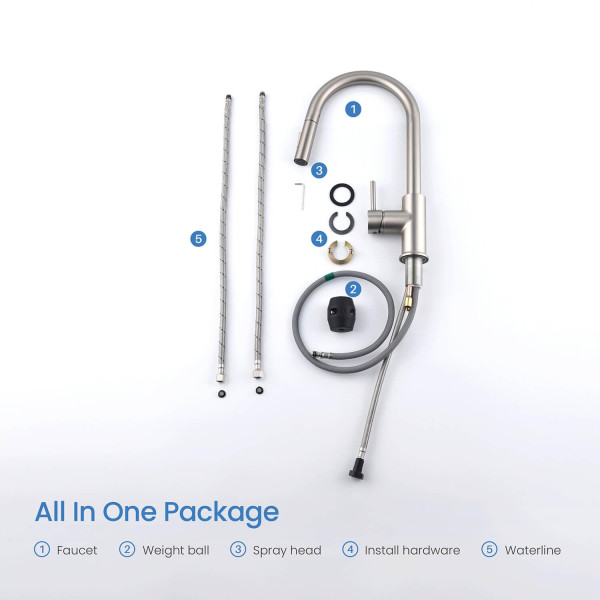 KIBI KKF2013BN Circular Single Handle Pull Down Kitchen Faucet