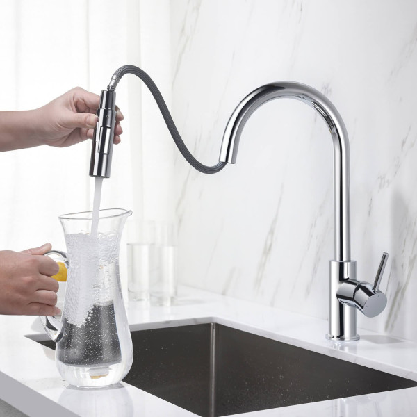 KIBI KKF2013CH Circular Single Handle Pull Down Kitchen Faucet