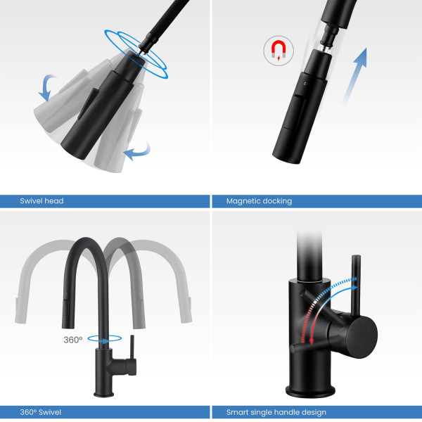KIBI KKF2013MB Circular Single Handle Pull Down Kitchen Faucet