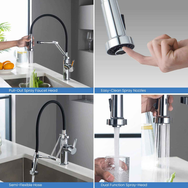 KIBI KKF2014CH Engel Single Handle Pull Down Kitchen Faucet
