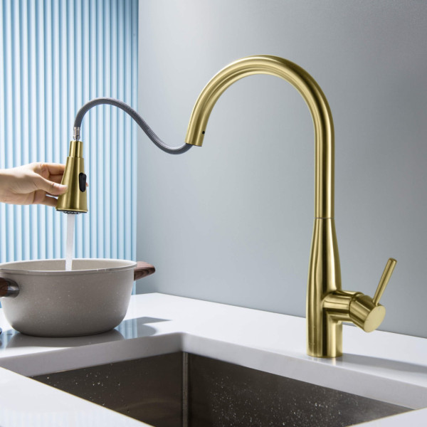 KIBI KKF2016BG Bari-T Single Handle Pull Down Kitchen Sink Faucet