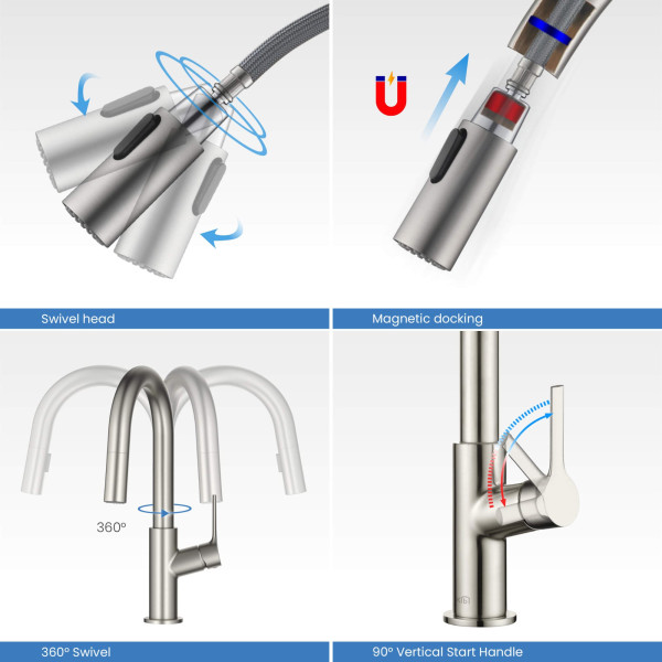 KIBI KKF2017BN Fusion Single Handle Kitchen & Bar Sink Faucet - Brushed Nickel