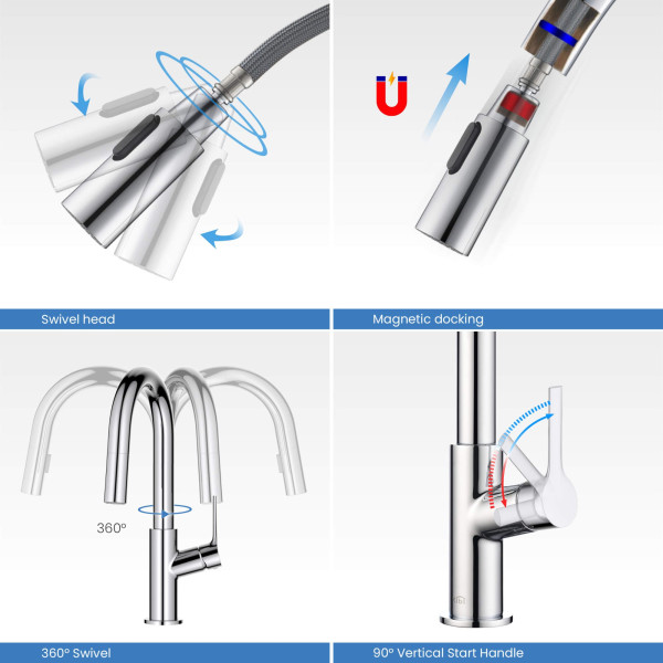 KIBI KKF2017CH Fusion Single Handle Pull Down Kitchen & Bar Sink Faucet - Chrome