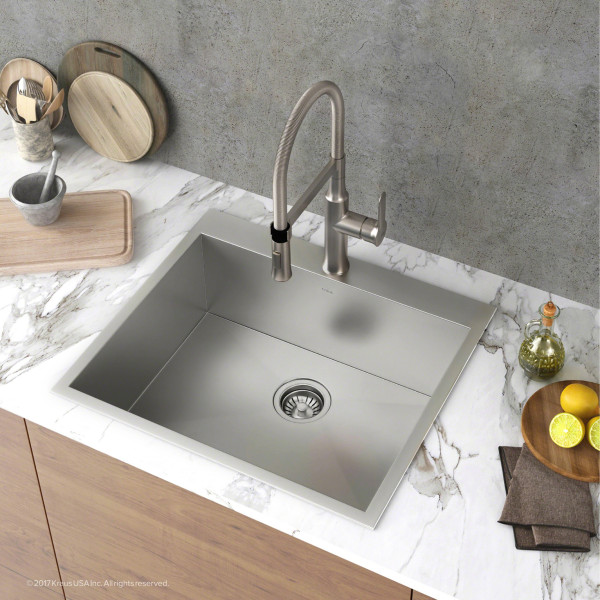 Kraus KP1TS25S-1 Pax™ 25” Single Bowl Stainless Steel Drop-In Kitchen Sink