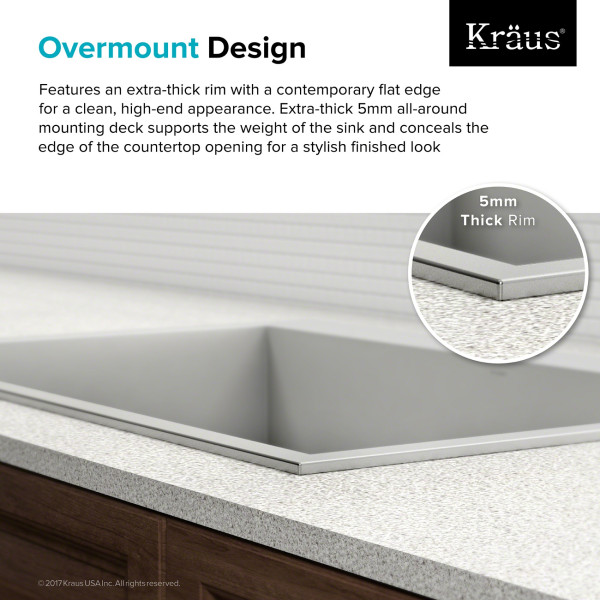 Kraus KP1TS25S-1 Pax™ 25” Single Bowl Stainless Steel Drop-In Kitchen Sink