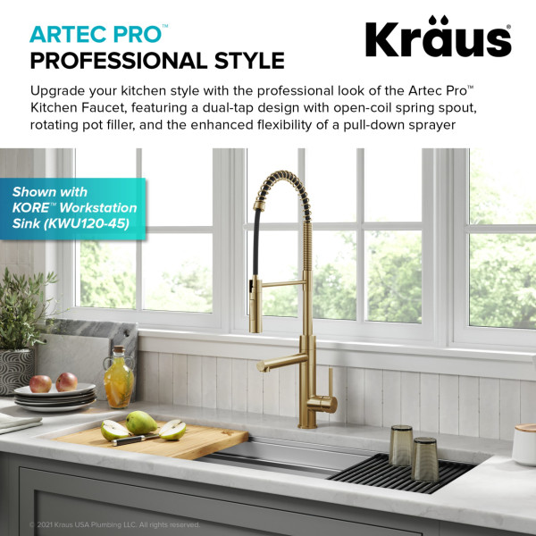 KRAUS KPF-1604SFS Commercial Pull-Down Single Handle Kitchen Faucet w Pot Filler