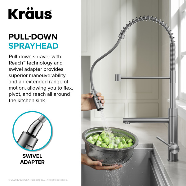 KRAUS KPF-1604SFS Commercial Pull-Down Single Handle Kitchen Faucet w Pot Filler
