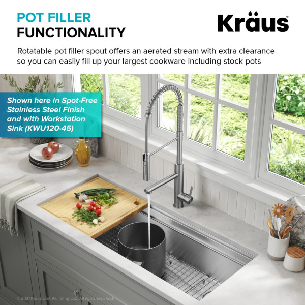 KRAUS KPF-1604SFS Commercial Pull-Down Single Handle Kitchen Faucet w Pot Filler