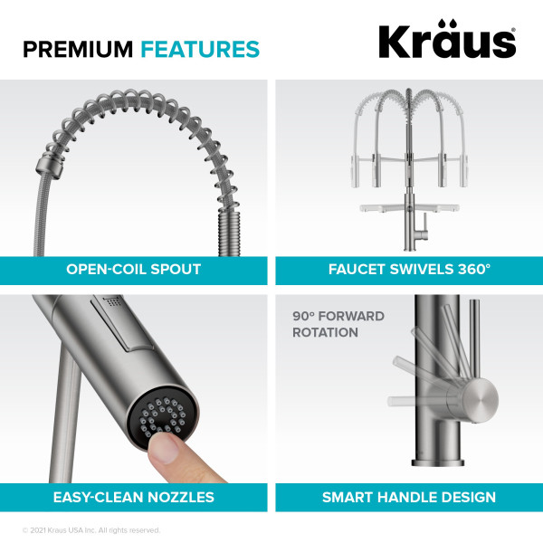 KRAUS KPF-1604SFS Commercial Pull-Down Single Handle Kitchen Faucet w Pot Filler