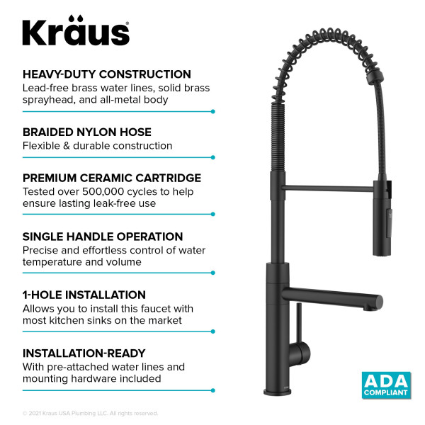 KRAUS KPF-1604SFS Commercial Pull-Down Single Handle Kitchen Faucet w Pot Filler