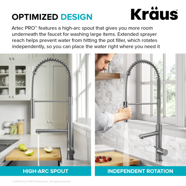 KRAUS KPF-1604SFS Commercial Pull-Down Single Handle Kitchen Faucet w Pot Filler