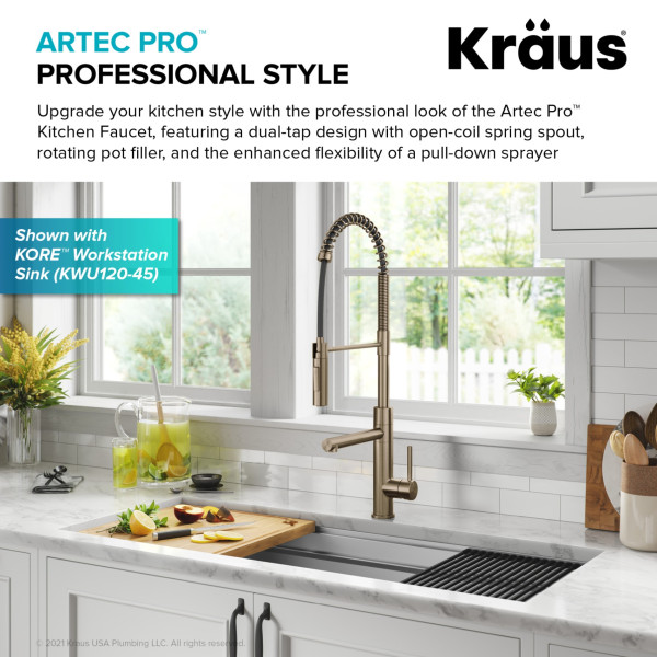 KRAUS KPF-1604SFS Commercial Pull-Down Single Handle Kitchen Faucet w Pot Filler