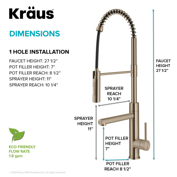 KRAUS KPF-1604SFS Commercial Pull-Down Single Handle Kitchen Faucet w Pot Filler
