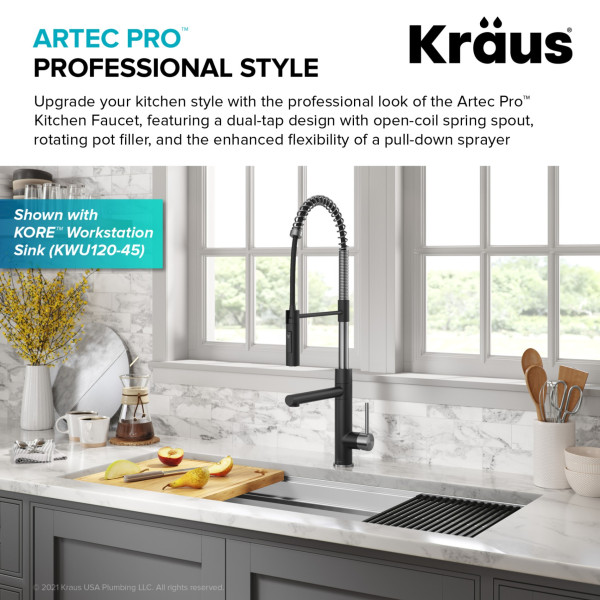 KRAUS KPF-1604SFS Commercial Pull-Down Single Handle Kitchen Faucet w Pot Filler