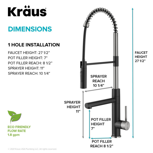 KRAUS KPF-1604SFS Commercial Pull-Down Single Handle Kitchen Faucet w Pot Filler
