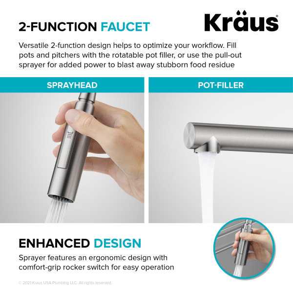 KRAUS KPF-1604SFS Commercial Pull-Down Single Handle Kitchen Faucet w Pot Filler