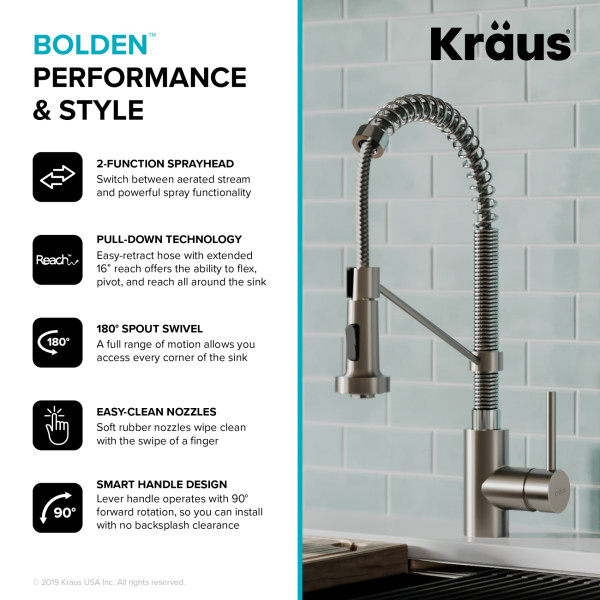 Kraus KPF-1610S Bolden™ Commercial Kitchen Faucet with Pull-Down Spray