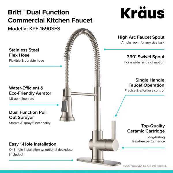 Kraus KPF-1690 Britt™ Commercial Style Pull Down Kitchen Faucet