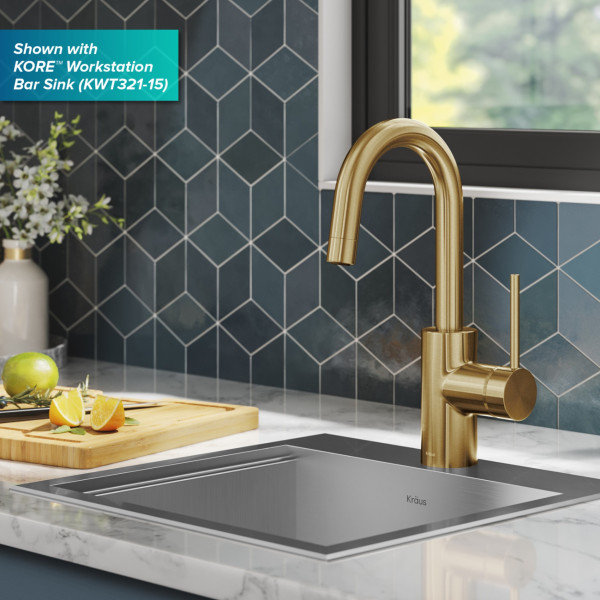  KRAUS KPF-2600BB Oletto Single Handle Kitchen Bar Faucet + in Brushed Brass 