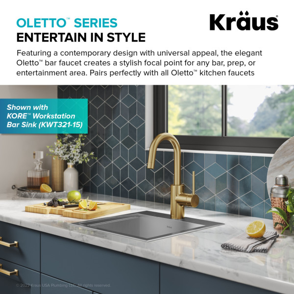  KRAUS KPF-2600BB Oletto Single Handle Kitchen Bar Faucet + in Brushed Brass 