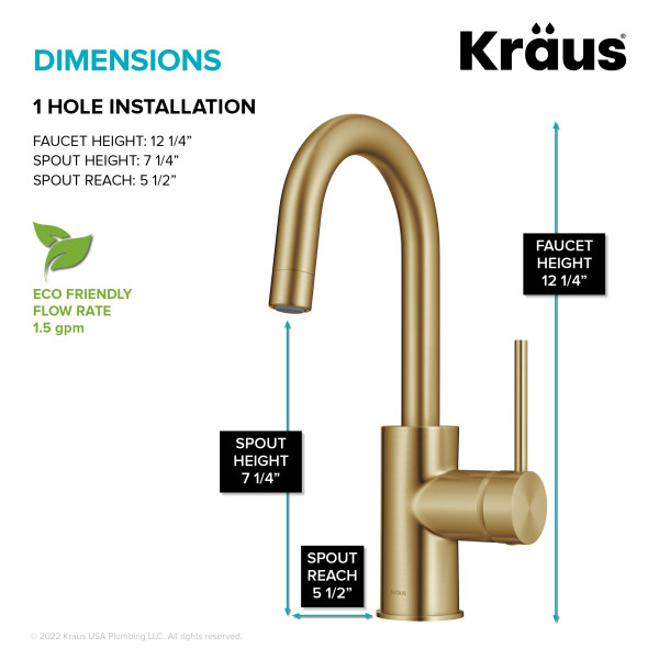  KRAUS KPF-2600BB Oletto Single Handle Kitchen Bar Faucet + in Brushed Brass 