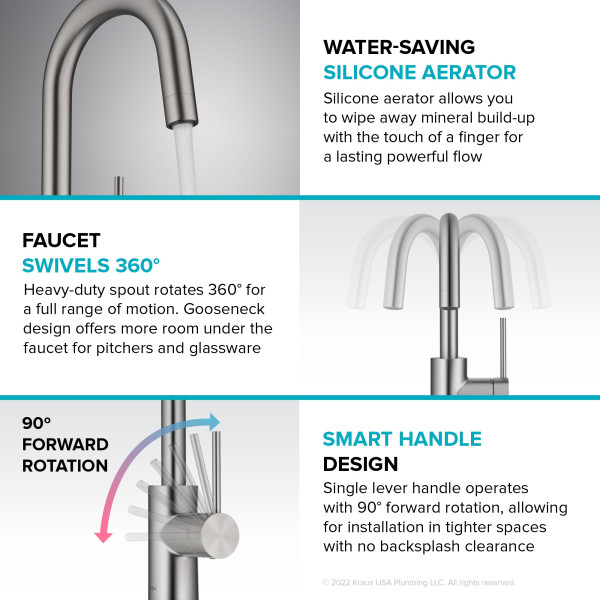  KRAUS KPF-2600BB Oletto Single Handle Kitchen Bar Faucet + in Brushed Brass 