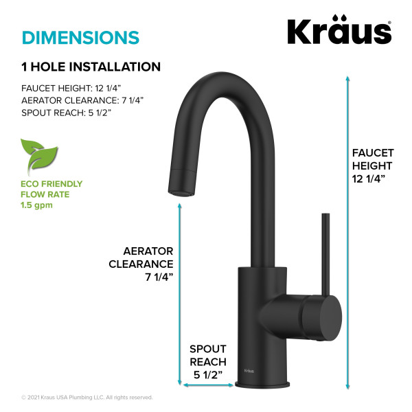Kraus KPF-2600 Oletto™ Single Handle Bar Faucet with QuickDock Top Mount Installation Assembly