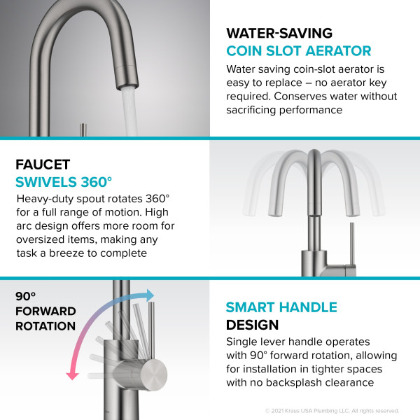 Kraus KPF-2600 Oletto™ Single Handle Bar Faucet with QuickDock Top Mount Installation Assembly