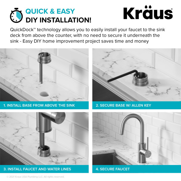 Kraus KPF-2600 Oletto™ Single Handle Bar Faucet with QuickDock Top Mount Installation Assembly