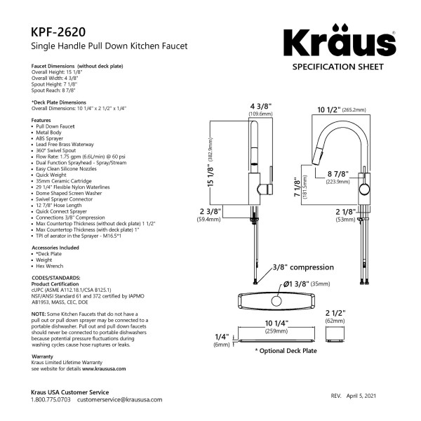 Kraus KPF-2620 Oletto™ Single Handle Pull Down Kitchen Faucet