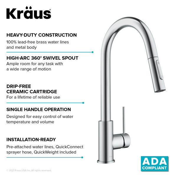 Kraus KPF-3101 Oletto™ Tall Modern Pull-Down Single Handle Kitchen Faucet