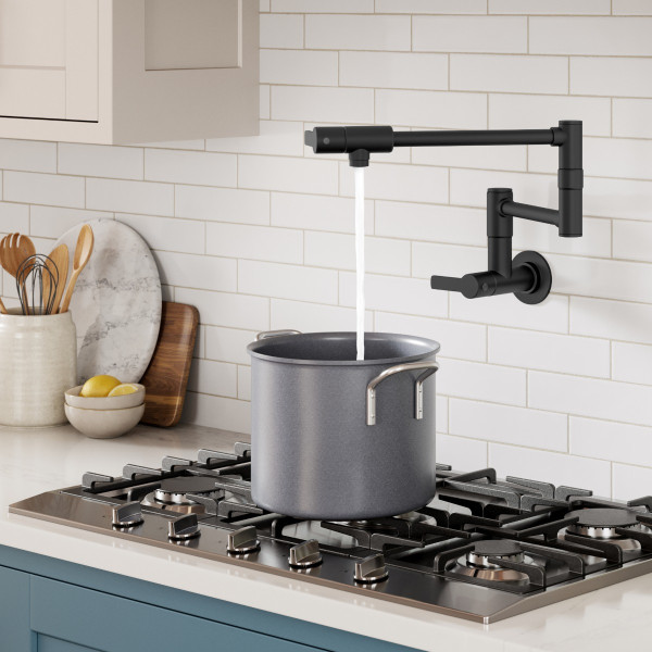 KRAUS KPF-5001MB Wall Mount Pot Filler Kitchen Faucet w/ Arm in Matte Black
