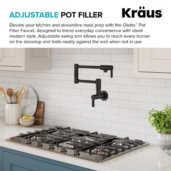 KRAUS KPF-5001MB Wall Mount Pot Filler Kitchen Faucet w/ Arm in Matte Black
