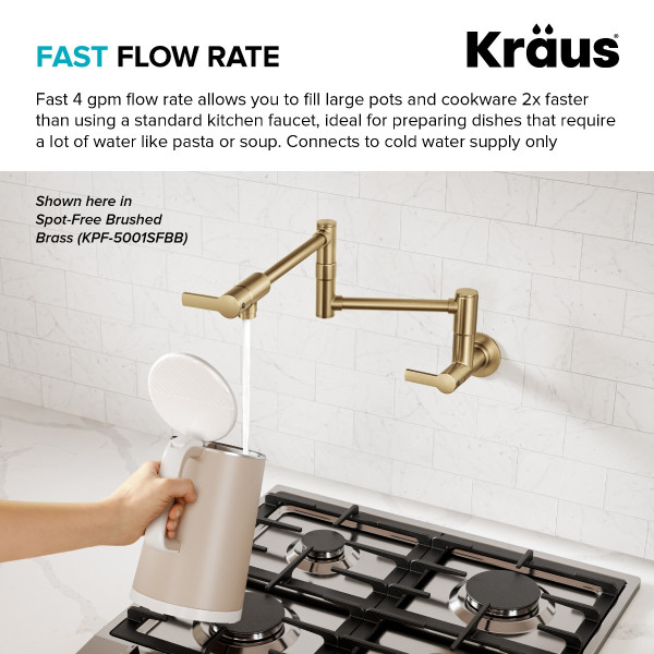 KRAUS KPF-5001MB Wall Mount Pot Filler Kitchen Faucet w/ Arm in Matte Black