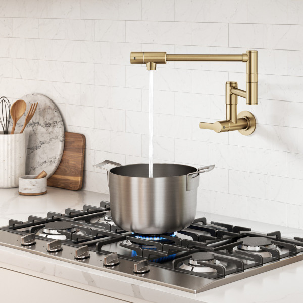 KRAUS KPF-5001SFBB Wall Mount Pot Filler Kitchen Faucet w/ Arm in Brushed Brass