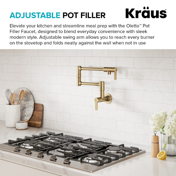 KRAUS KPF-5001SFBB Wall Mount Pot Filler Kitchen Faucet w/ Arm in Brushed Brass
