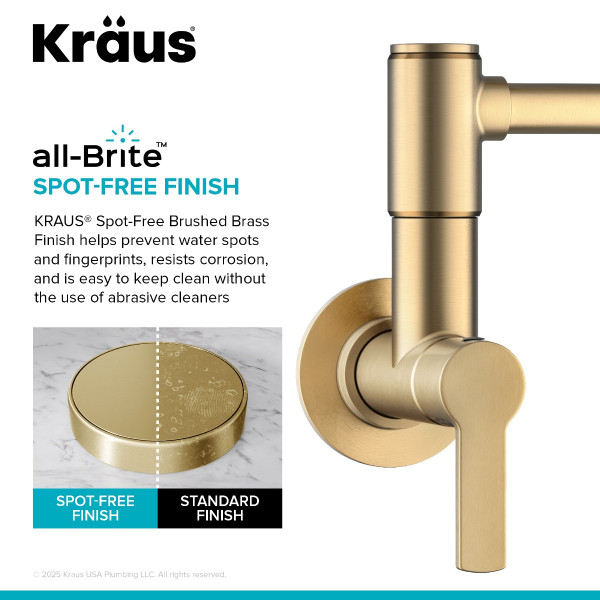 KRAUS KPF-5001SFBB Wall Mount Pot Filler Kitchen Faucet w/ Arm in Brushed Brass