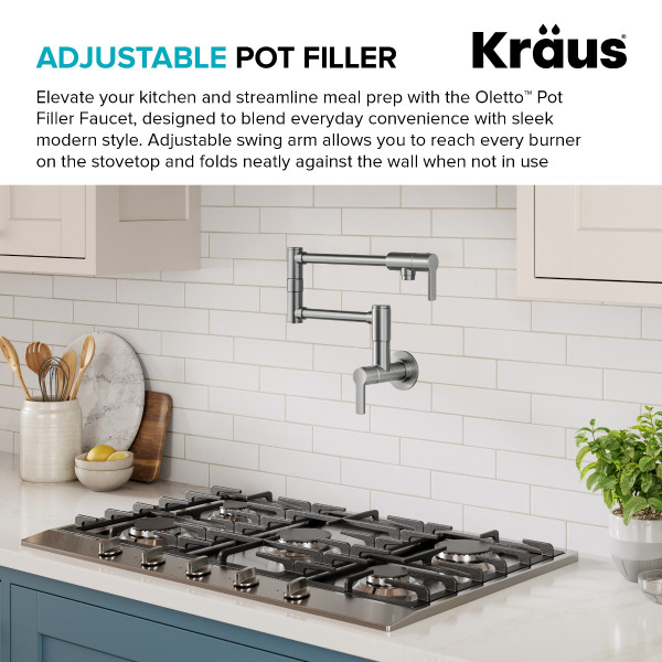 KRAUS KPF-5001SFS Wall Mount Pot Filler Kitchen Faucet w/ Arm in Stainless Steel