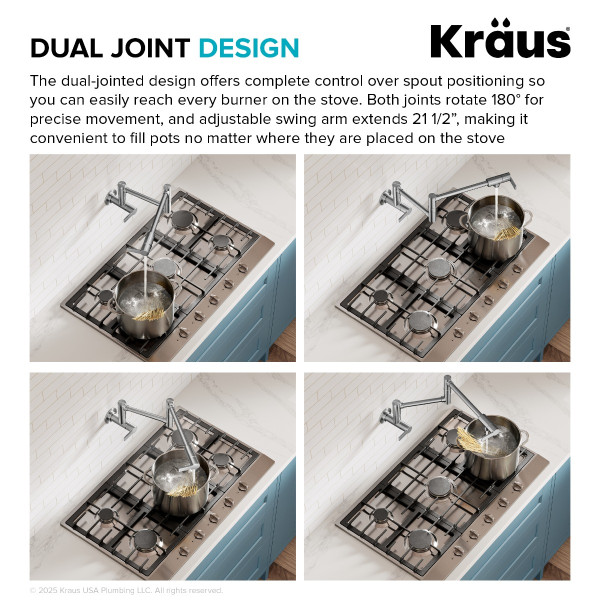 KRAUS KPF-5001SFS Wall Mount Pot Filler Kitchen Faucet w/ Arm in Stainless Steel