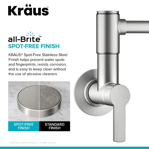 KRAUS KPF-5001SFS Wall Mount Pot Filler Kitchen Faucet w/ Arm in Stainless Steel