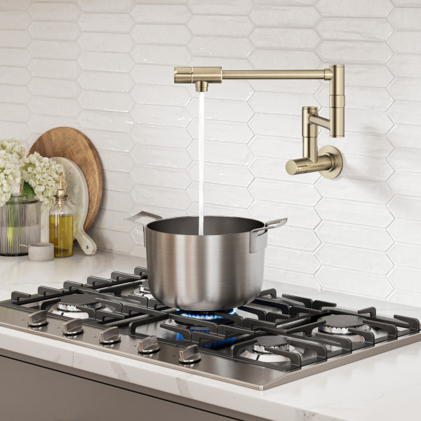 KRAUS KPF-5003SFACB Wall Mount Pot Filler Kitchen Faucet w/ Arm in Bronze