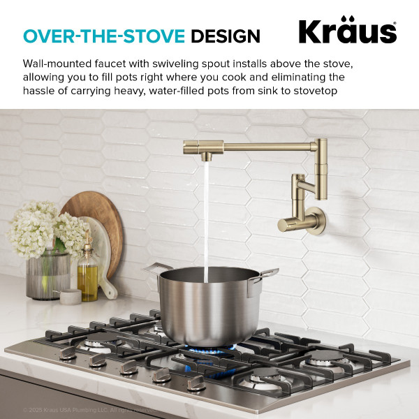 KRAUS KPF-5003SFACB Wall Mount Pot Filler Kitchen Faucet w/ Arm in Bronze