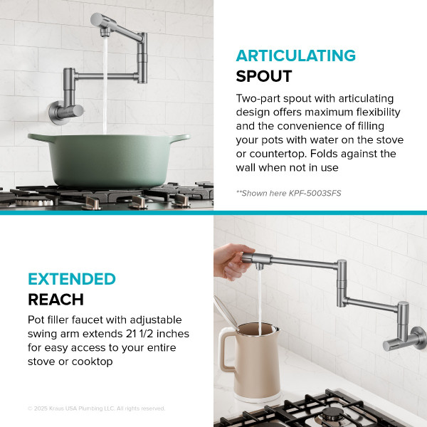 KRAUS KPF-5003SFBB Wall Mount Pot Filler Kitchen Faucet w/ Arm in Brushed Brass