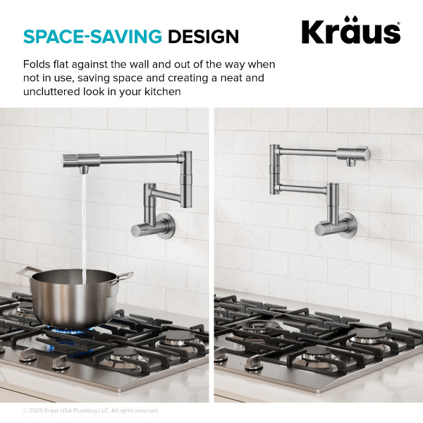 KRAUS KPF-5003SFBB Wall Mount Pot Filler Kitchen Faucet w/ Arm in Brushed Brass