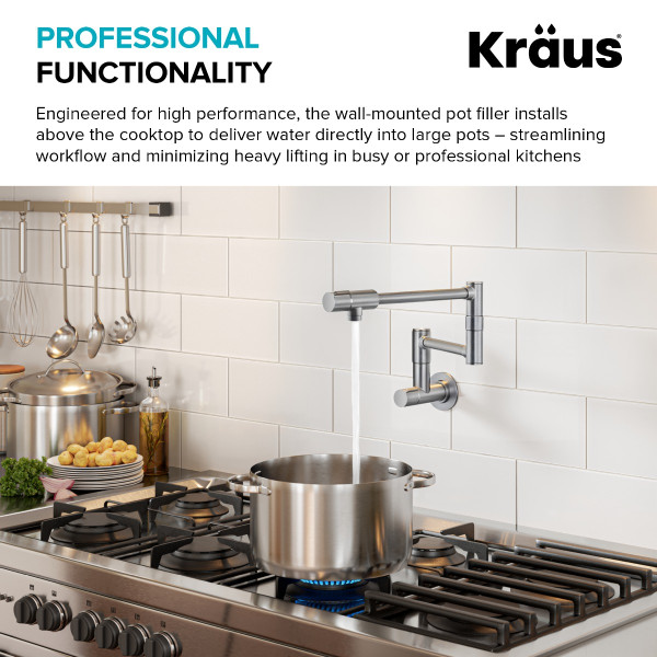 KRAUS KPF-5003SFBB Wall Mount Pot Filler Kitchen Faucet w/ Arm in Brushed Brass