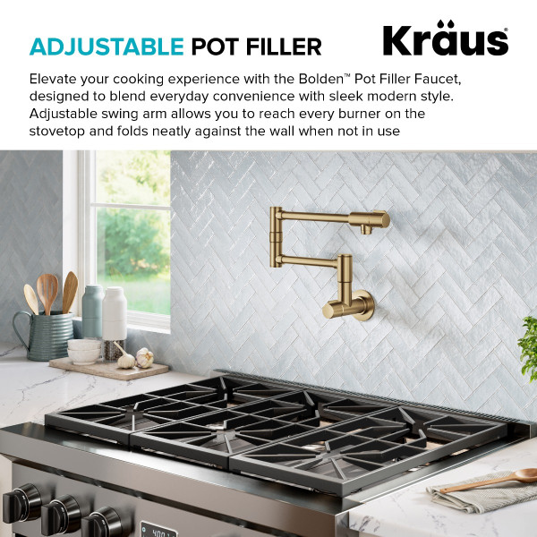 KRAUS KPF-5003SFBB Wall Mount Pot Filler Kitchen Faucet w/ Arm in Brushed Brass