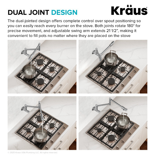 KRAUS KPF-5003SFBB Wall Mount Pot Filler Kitchen Faucet w/ Arm in Brushed Brass