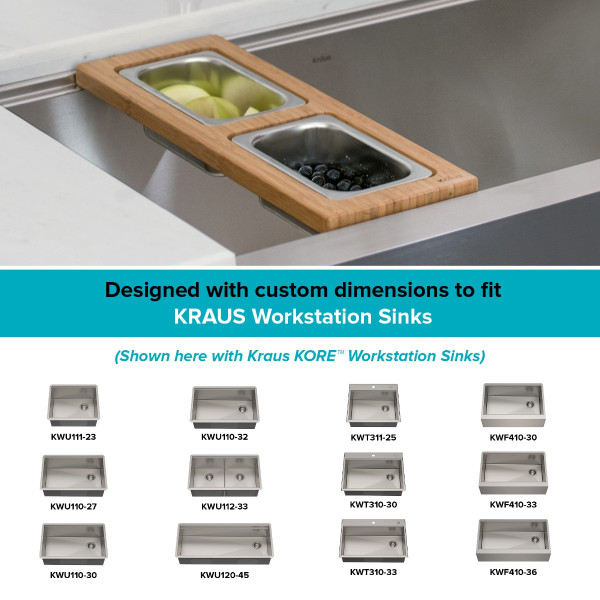 KRAUS KSC-1001BB Workstation Kitchen Sink Serving Board Set w/ Stainless Steel Bowl